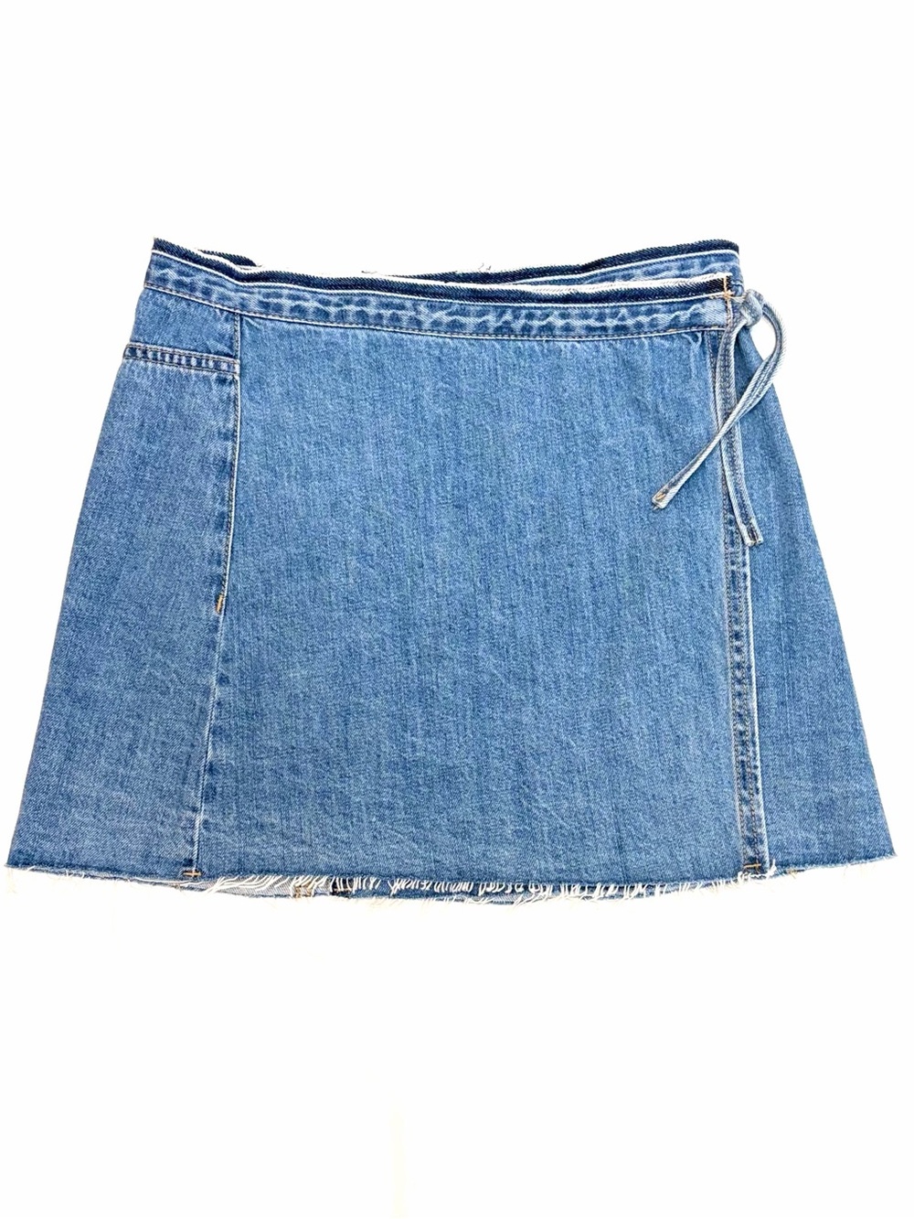 PACSUN Denim Wrap Mini Skirt 27 Raw waistband Frayed Hem Y2K